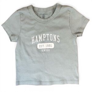 Brandy Melville Hamptons NY Baby Tee Sage Green Fitted Graphic Top Y2K One Size